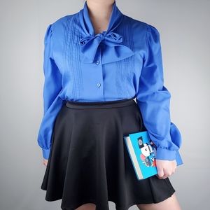 Judy Bond Vintage Blue Bow Front Peasant Blouse